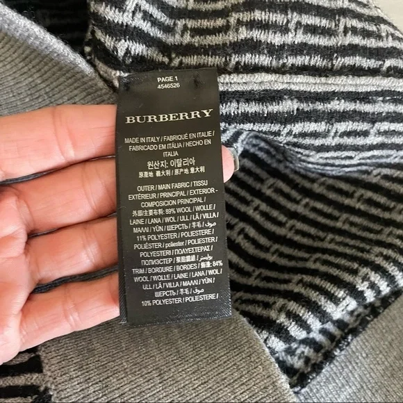 NWT BURBERRY gray black cable knit one shoulder asymmetrical sweater size XL